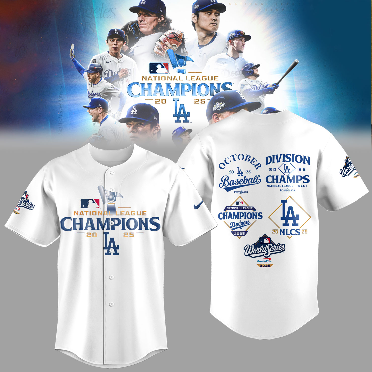 Los Angeles Dodgers National League Champions 2025 Jersey Dodgers Champion Shirt Presents-1