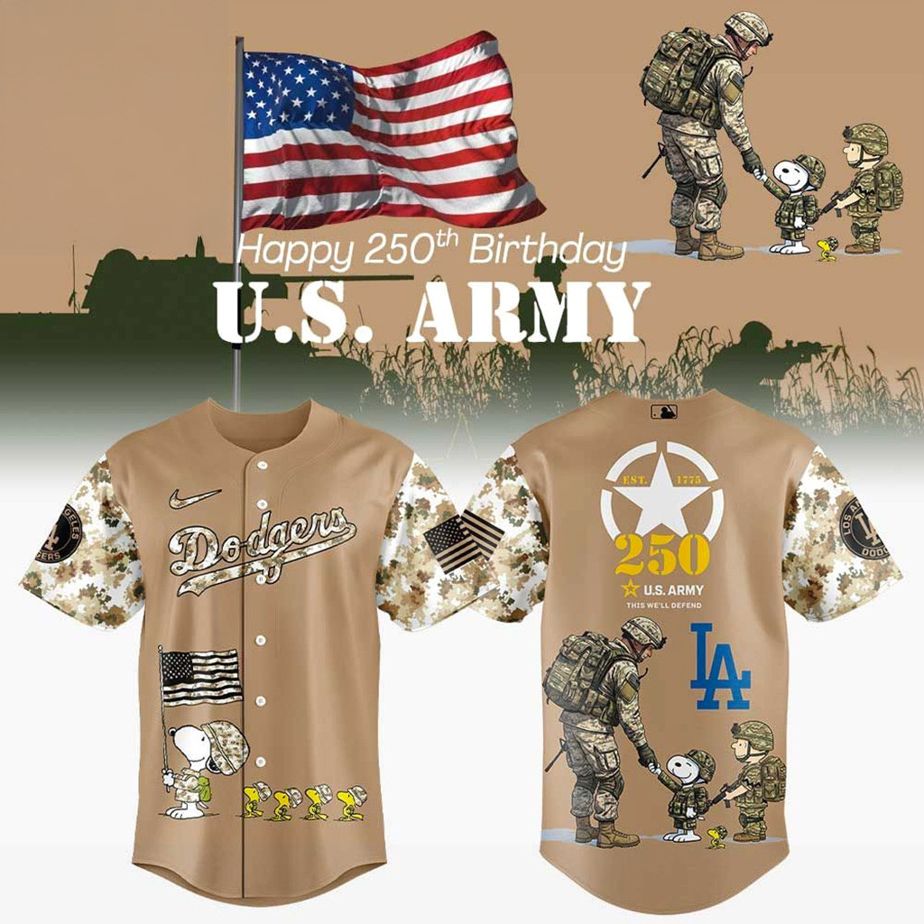 Los Angeles Dodgers Peanuts Happy 250th Us Army Jersey Dodgers Merch Baseball Lover Gift Ideas-1