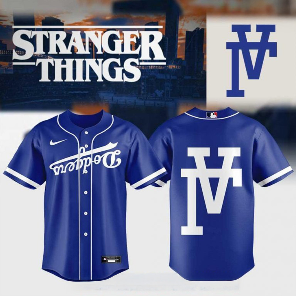 Los Angeles Dodgers Stranger Things Baseball Jersey Los Angeles Angels Merch Husband Gifts-1