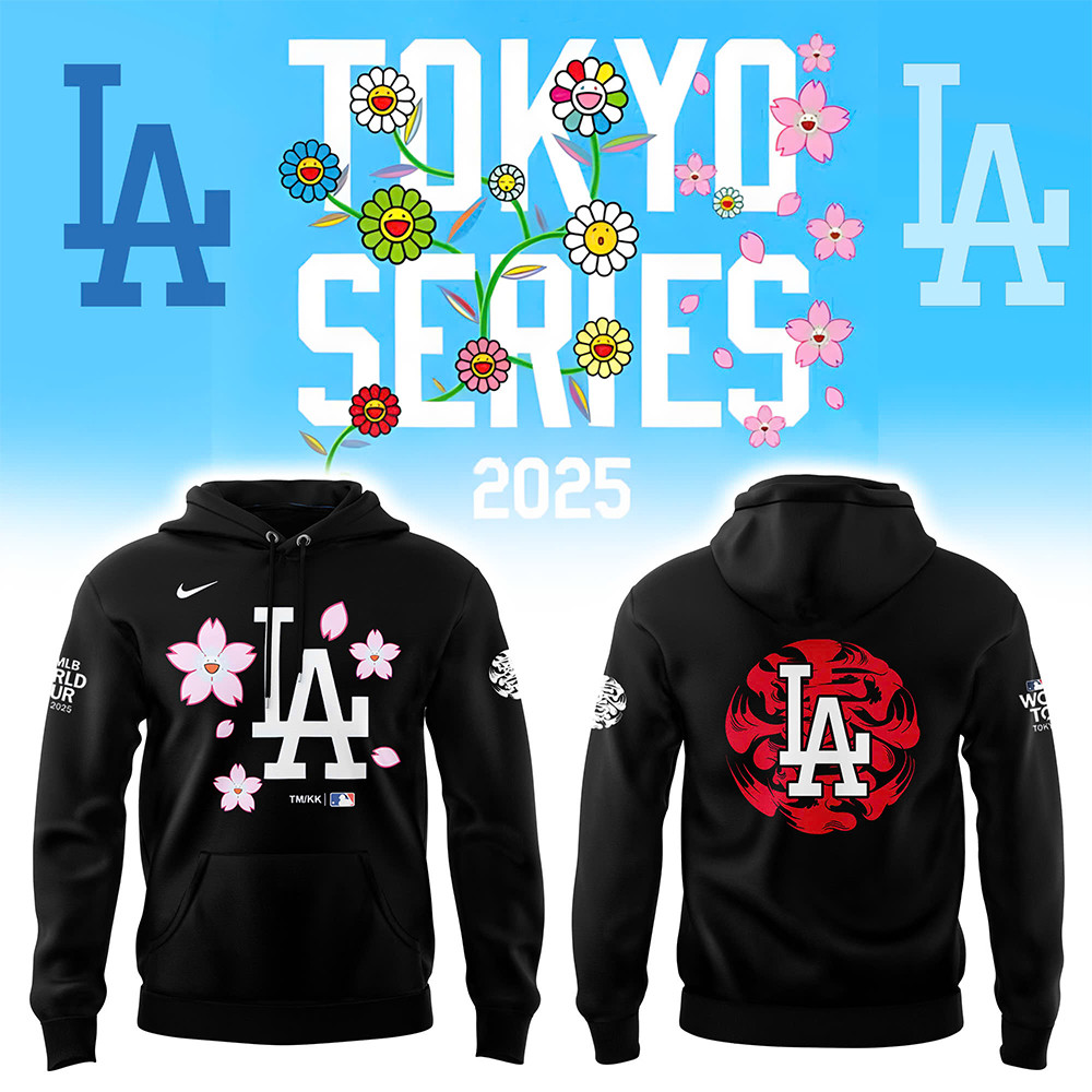 Los Angeles Dodgers Tokyo Series 2025 Black Hoodie Presents For Baseball Lovers-1