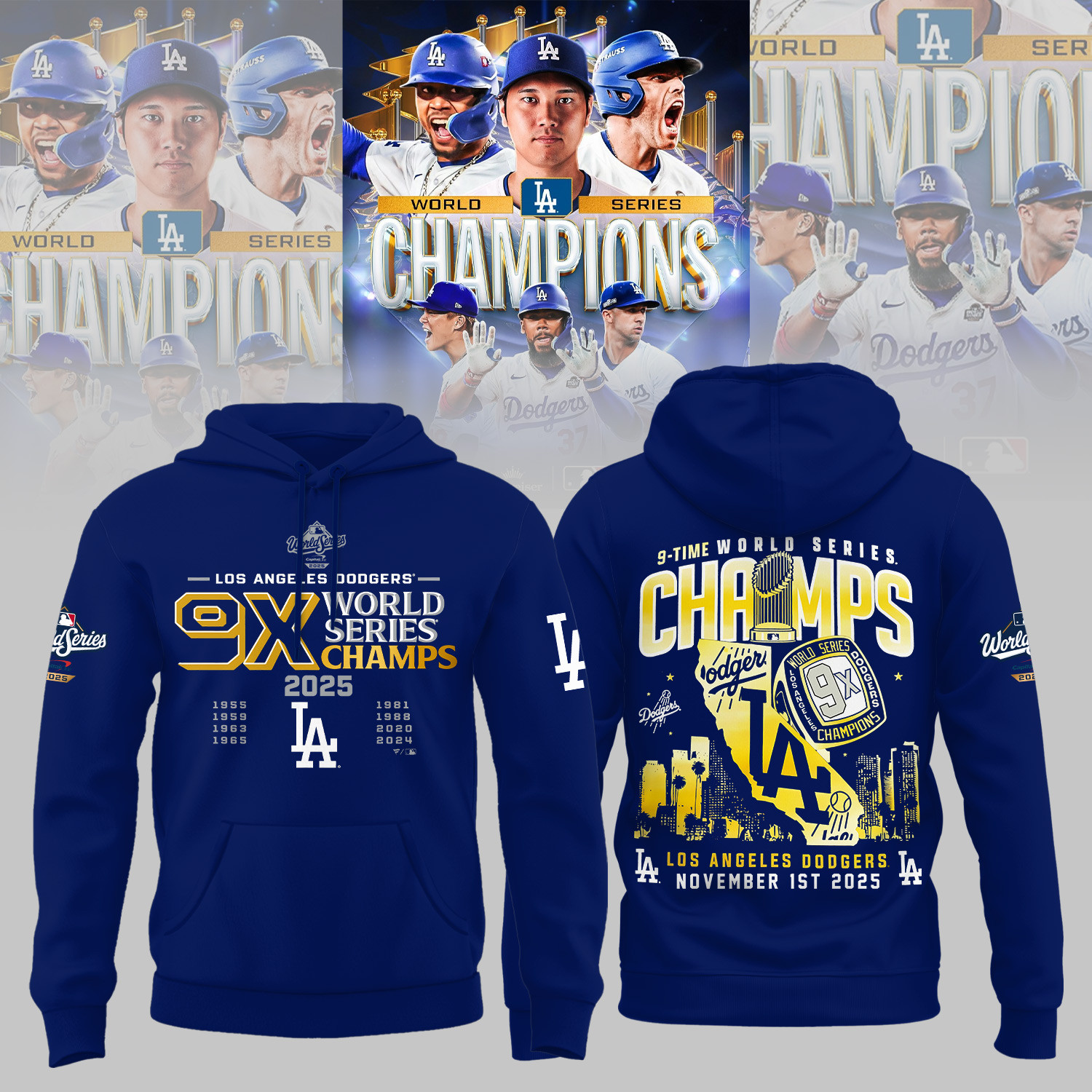 Los Angeles Dodgers World Series Merch Hoodie 9 Time World Series Baseball Clothing Presents-1