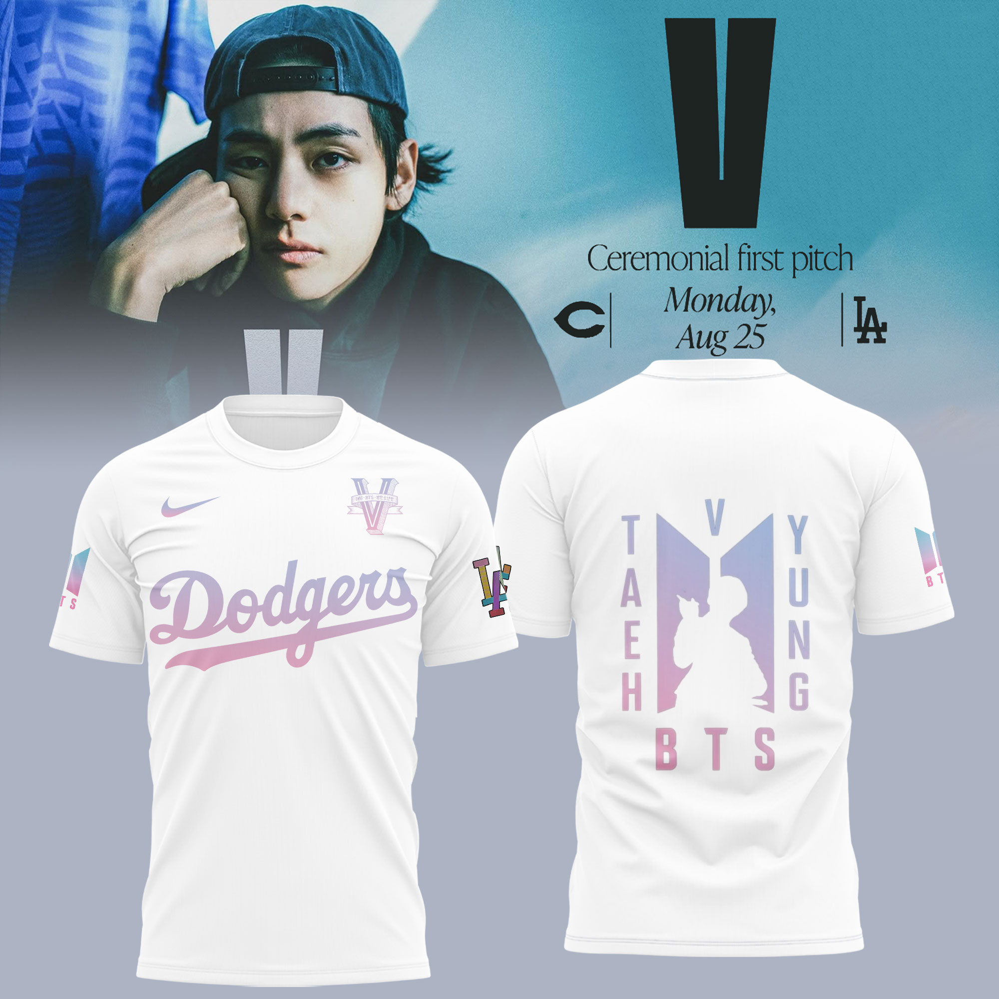 Los Angeles Dodgers X BTS T-Shirt Ceremonial First Pitch Taehyung Shirt Music Lovers Gifts-1