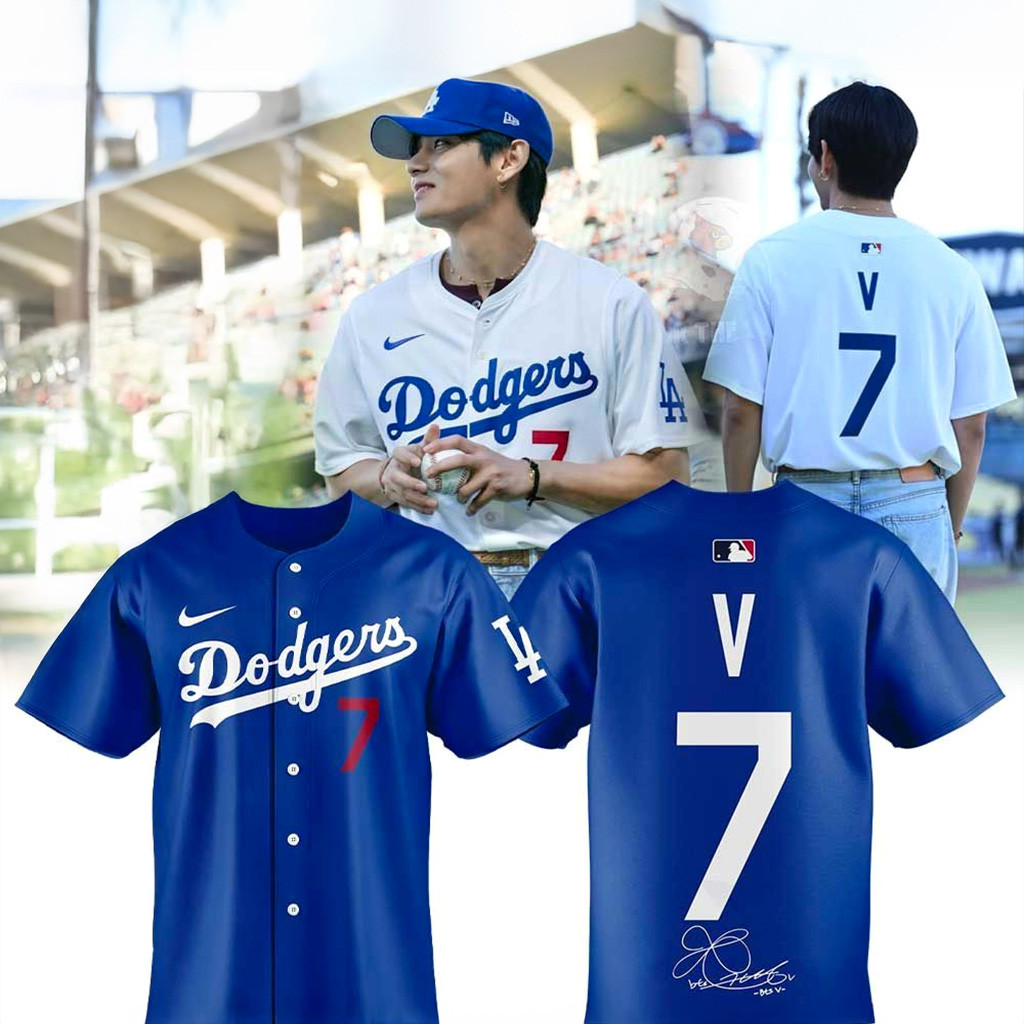 Los Angeles Dodgers X Kim Taehyung Signature V 7 Blue Jersey Dodgers Merch Fans Gifts-1