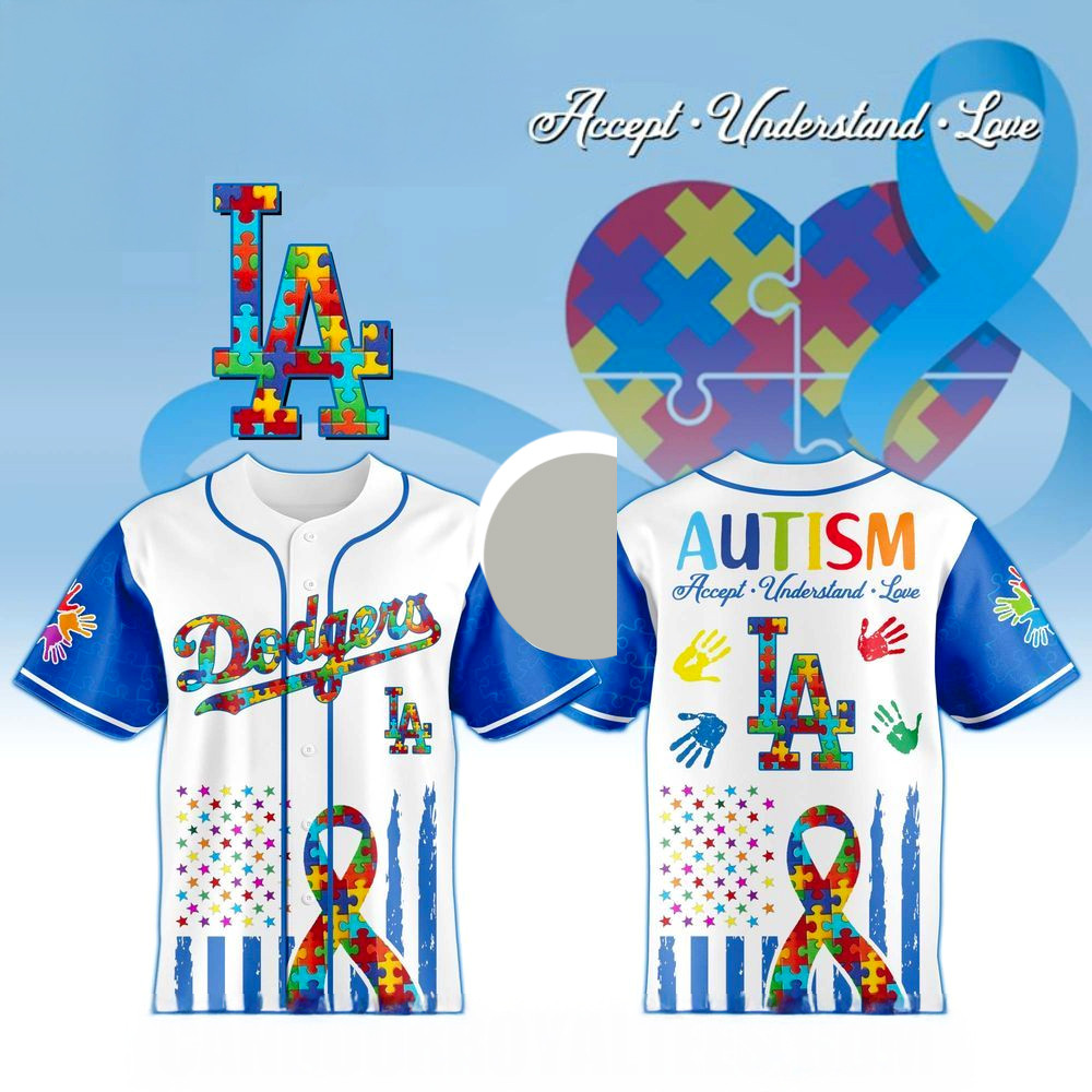 Los Angeles Dodgers X Special Autism Awareness Month 3D Baseball Jersey Dodgers Merch Dad Gifts-1