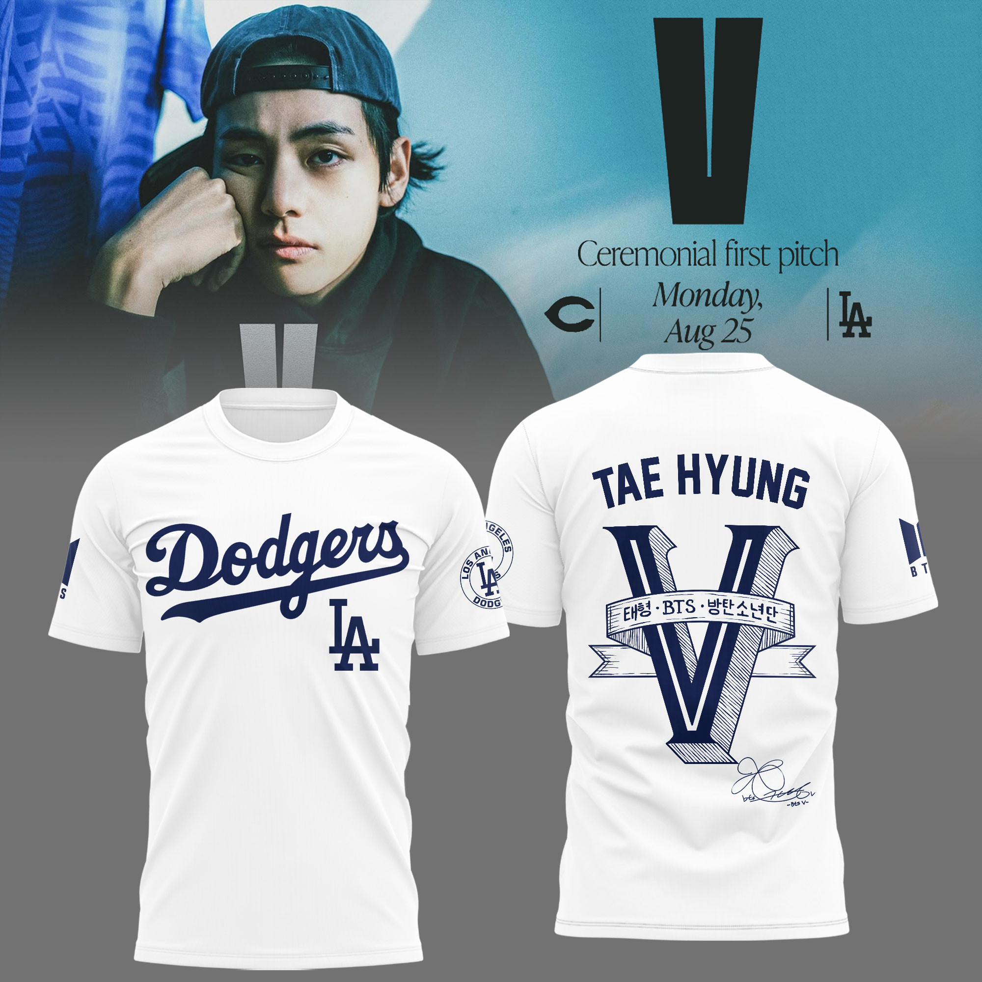 Los Angeles Dodgers X V BTS Jersey Taehyung Apparel Sport Day Gifts For Music Lovers-1
