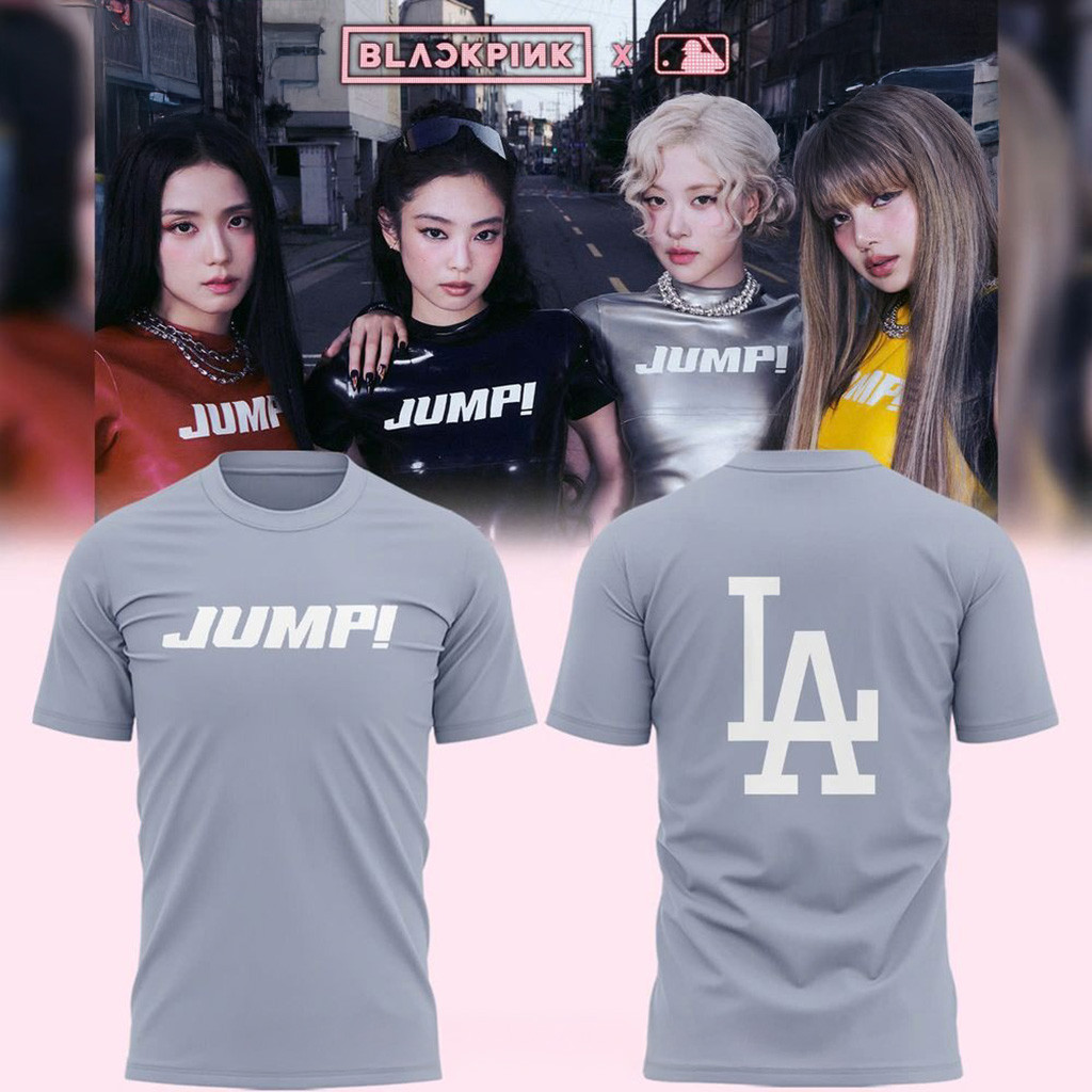 Los Angeles Dodgers x Blackpink Jump For Fans Grey Shirt Dodgers Merch Gifts For Friends-1