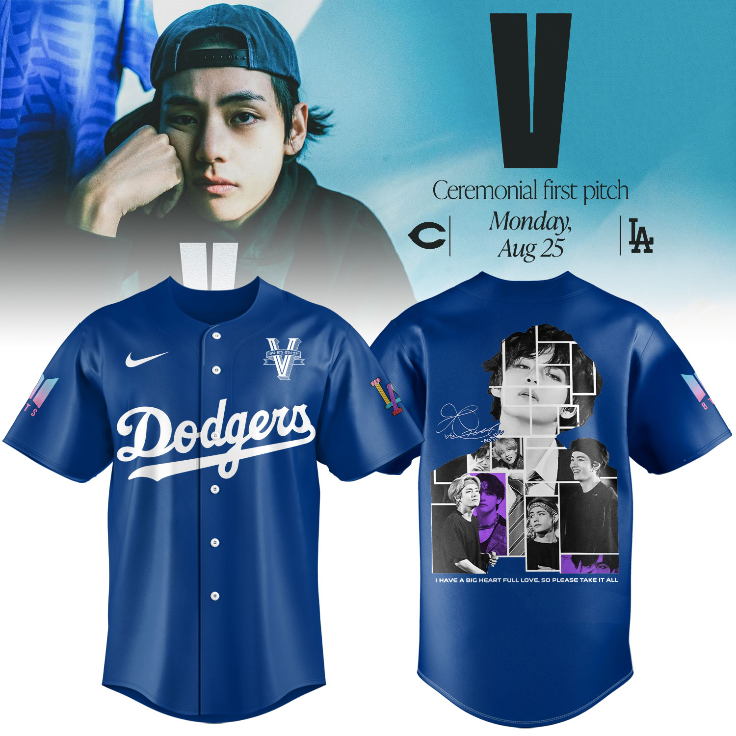 Los Angeles Dodgers x V Bts Jersey Dodgers Merch I Have A Big Heart Full Love Army Gifts-1
