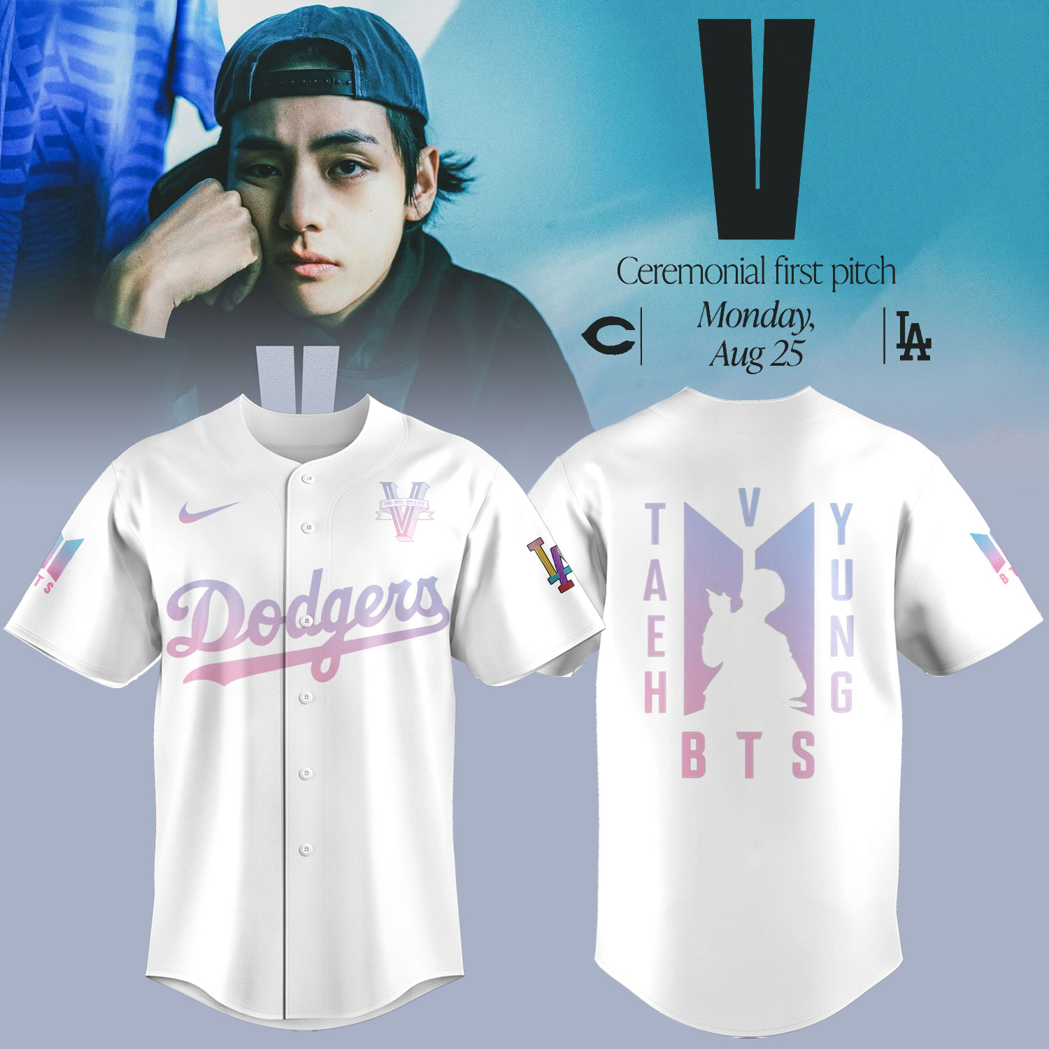 Los Angeles Dodgers x V Bts Jersey V Taehyung BTS Baseball Merch Gifts For Music Fans-1