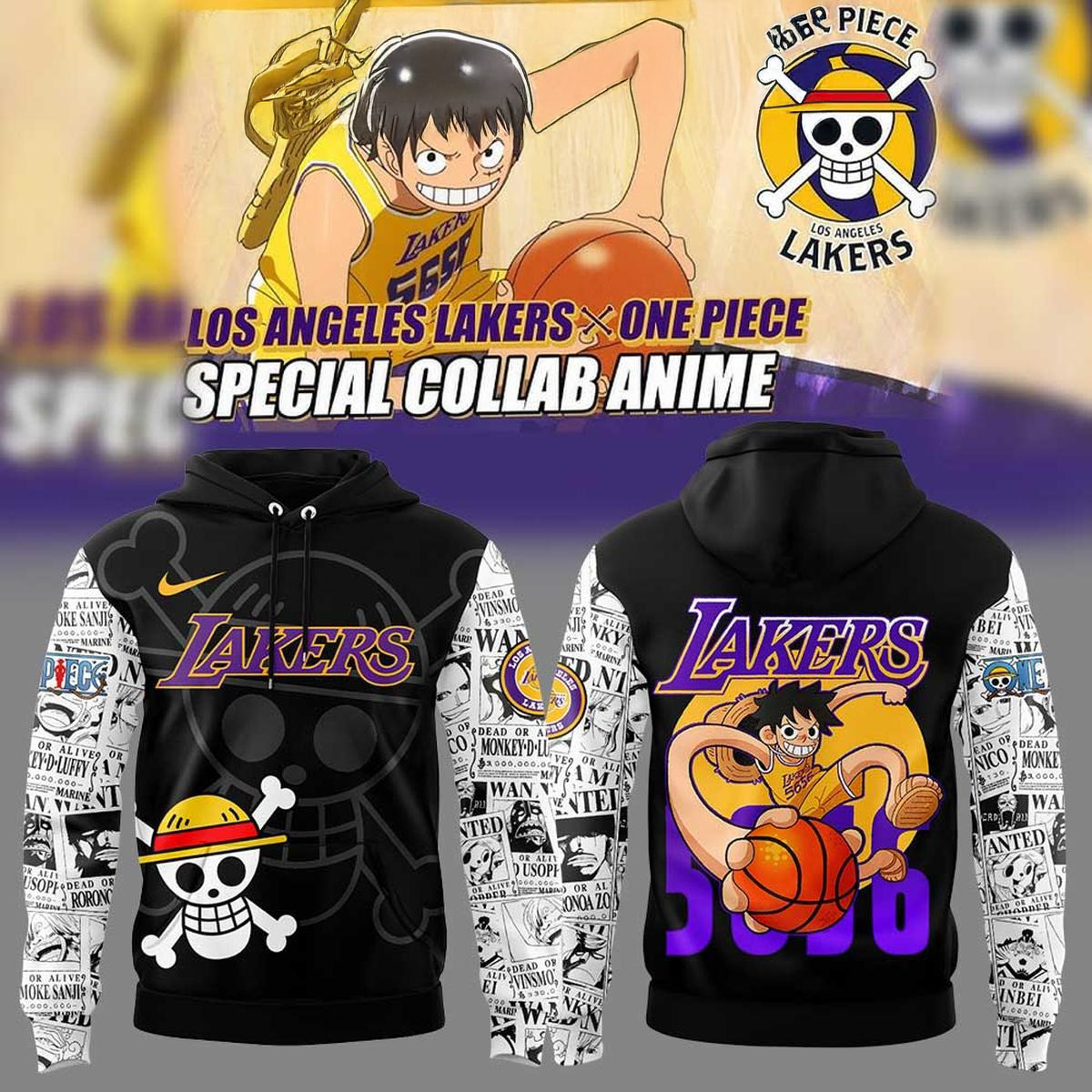 Los Angeles Lakers Collab One Piece Luffy Hoodie Lakers Merch Best Gifts For Husband-1