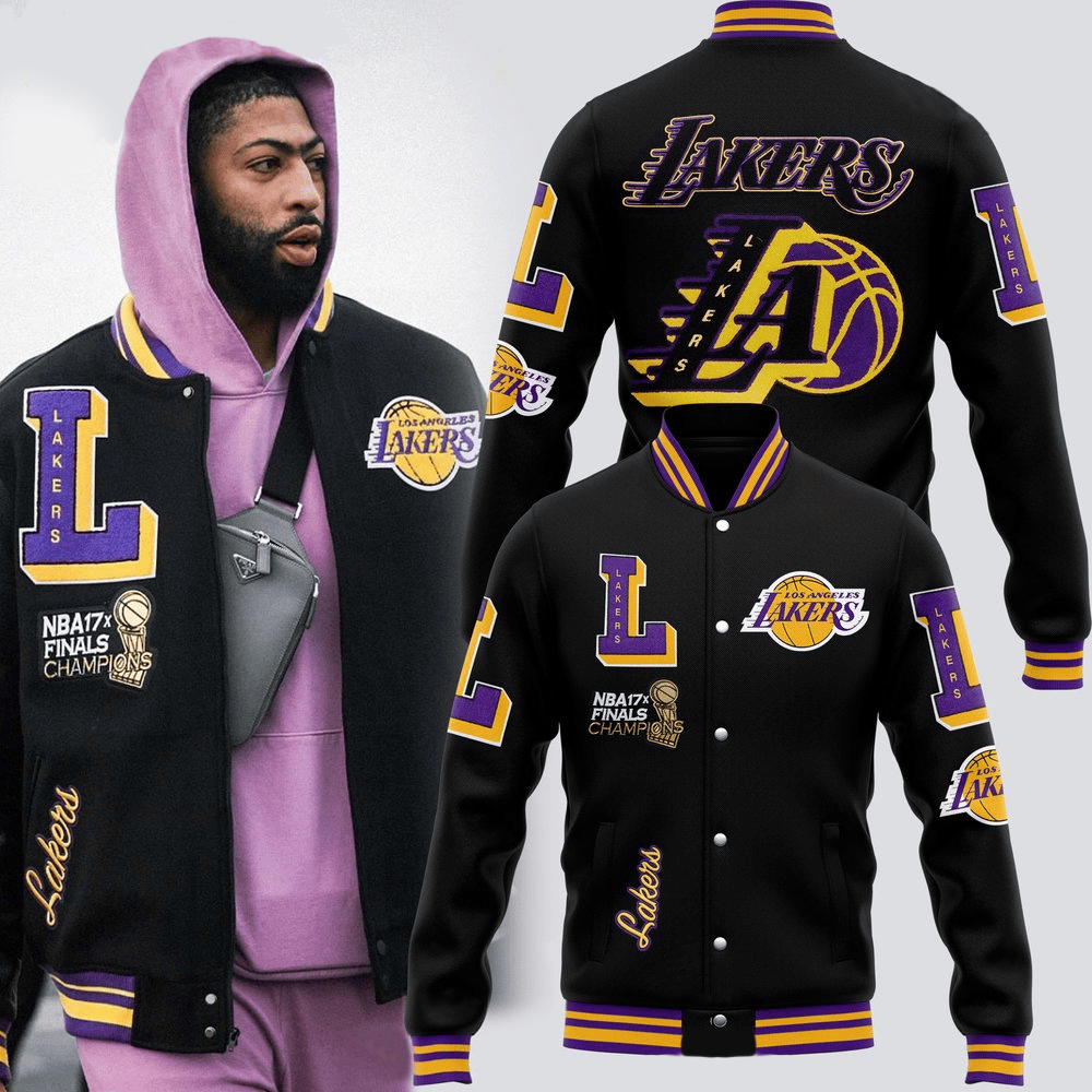 Los Angeles Lakers NBA 17x Champions Varsity Jacket Los Angeles Lakers Merch Husband Gifts-1