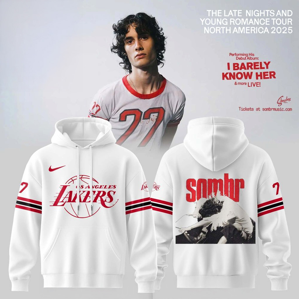 Los Angeles Lakers X Sombr The Late Nights Young Romance Tour Hoodie Lakers Merch Fans Gifts-1 Los Angeles Lakers X Sombr The Late Nights Young Romance Tour Hoodie Lakers Merch Fans Gifts-1