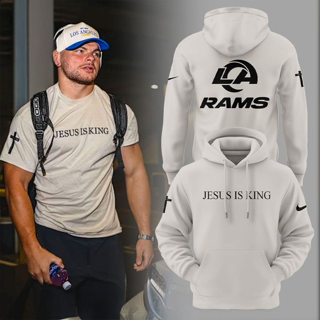 Los Angeles Rams Jesus Is King Hoodie Los Angeles Rams Merch Gifts For Dad-1