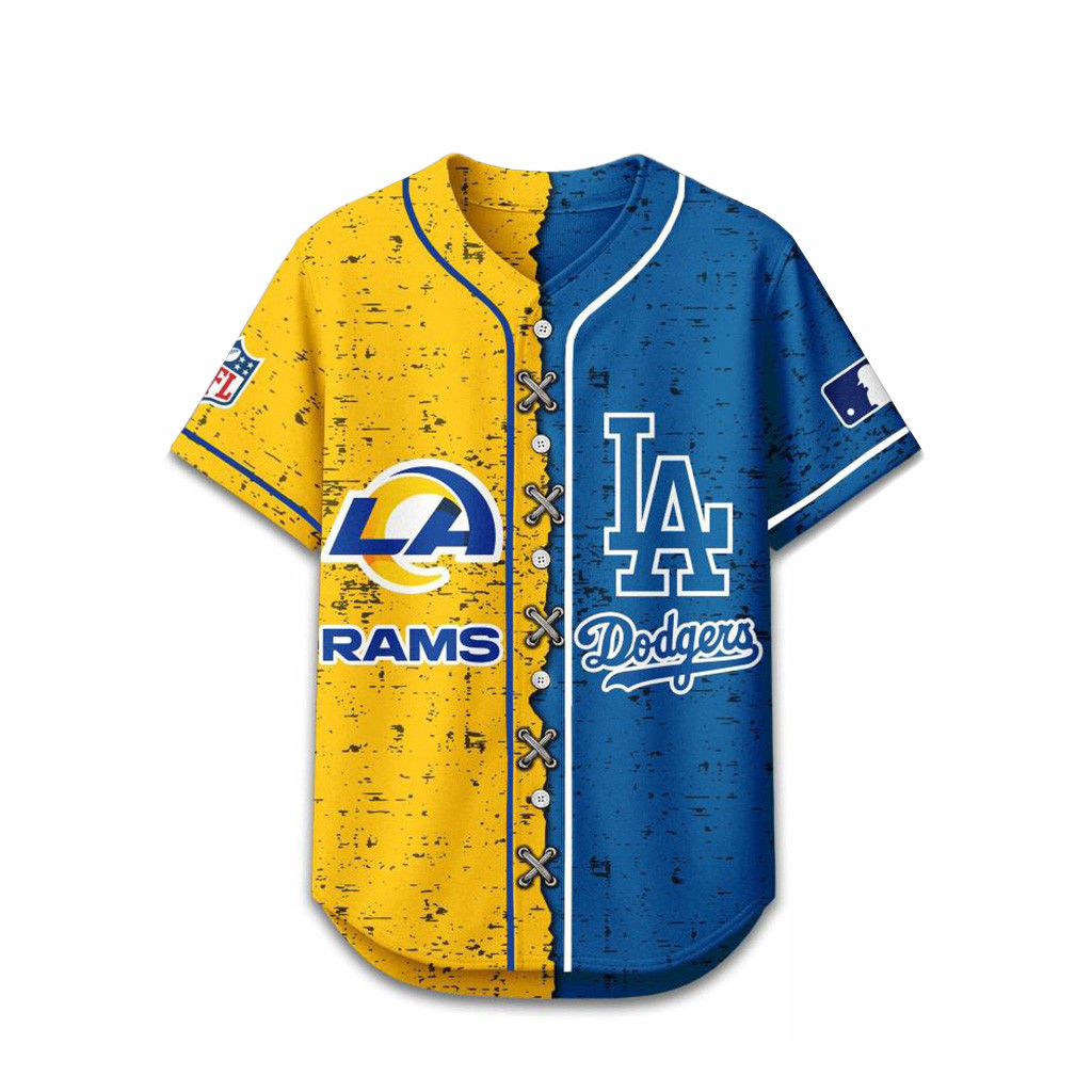 Los Angeles Rams Mix Los Angeles Dodgers Sporty New Design Baseball Jersey Fan Merch Gifts-1