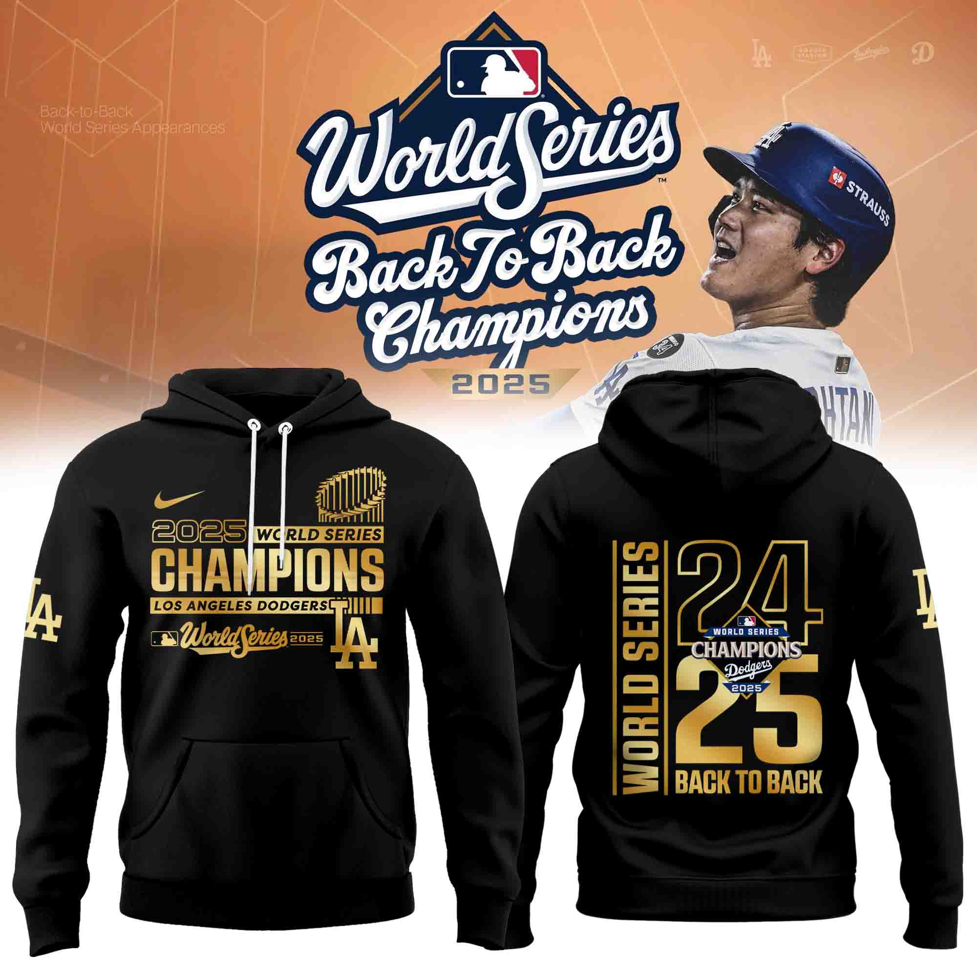 Los Dodgers Dodgers Back To Back Champions Hoodie LA Dodgers World Series Merch 2025 Apparel-1