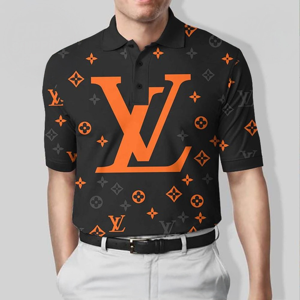 Louis Vuitton Monogram Black Mix Orange Polo Shirt Dad Gifts For Father's Day 2025-1