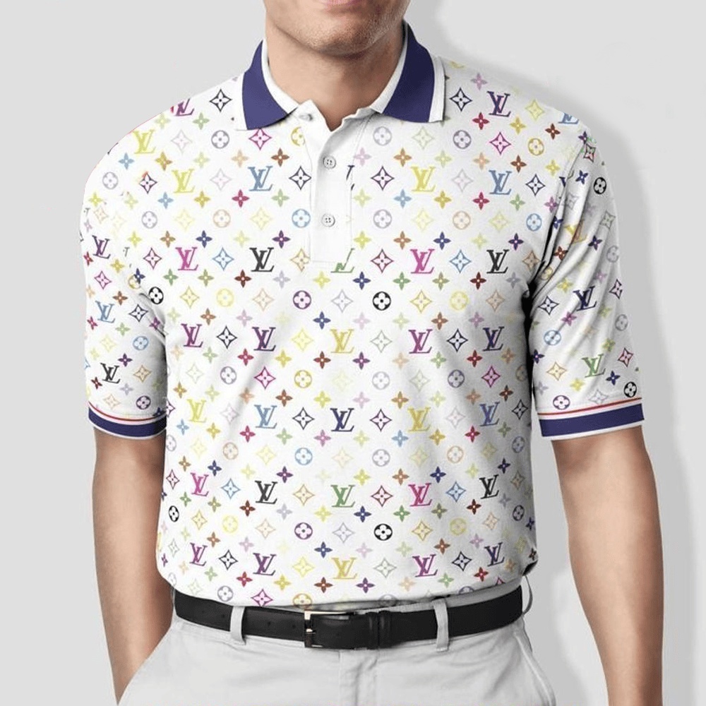 Louis Vuitton Multi Color White Heart Polo Shirt Best Father's Day Gifts For Dad-1
