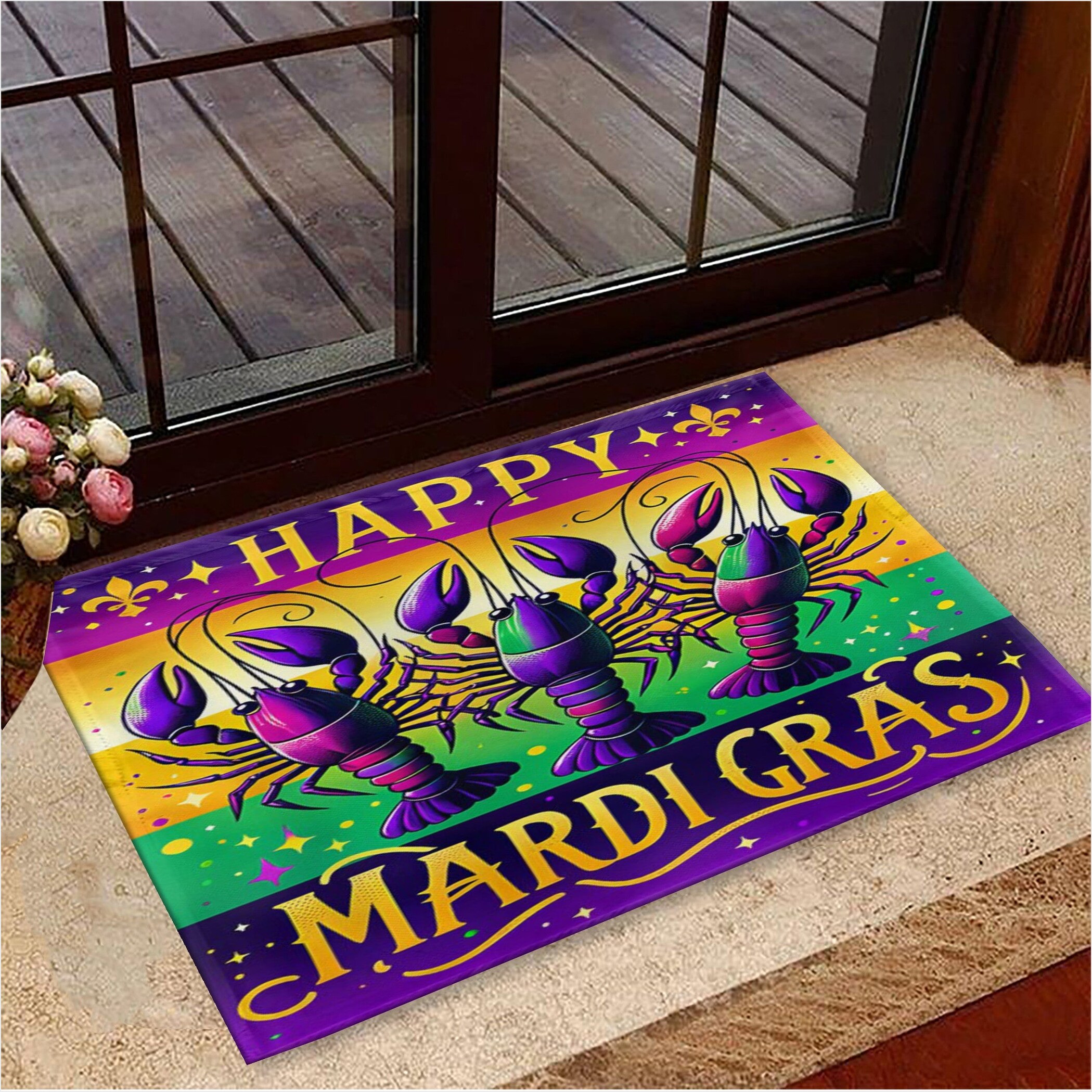 Louisiana Crawfish Mardi Gras Doormat Fleur De Lis Door Mat Mardi Gras Home Decor Gifts For BFF-1