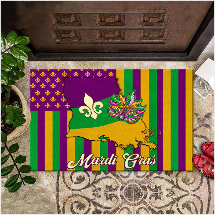 Louisiana Mardi Gras American Flag Doormat Mardi Gras Doormat Carnival Party Decor-1