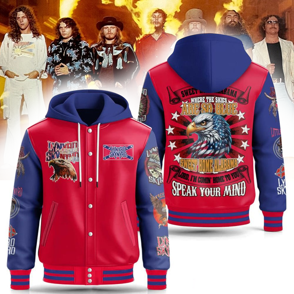 Lynyrd Skynyrd Sweet Home Alabama Hooded Varsity Jacket Lynyrd Skynyrd Merch Music Fans Gifts-1