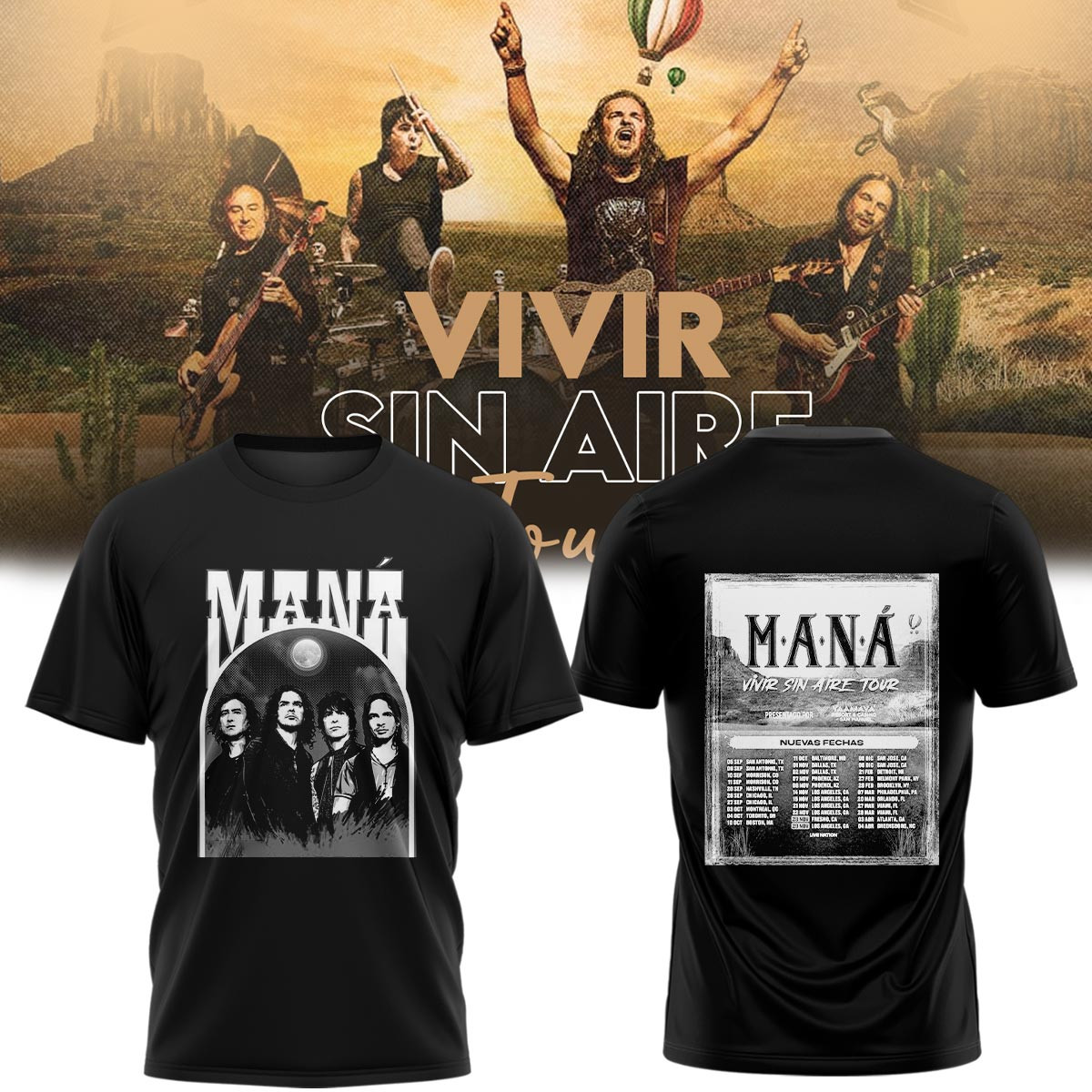 MANA Vivir Sin Aire Tour 2025 T-Shirt Fan Merch Christmas Gift Ideas For Dad-1