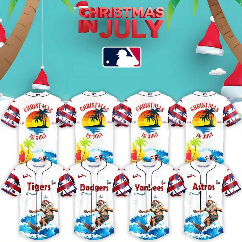 MLB All Teams x Christmas July Santa Surfing Special Baseball Jersey MLB Merch Gift For Fans-1