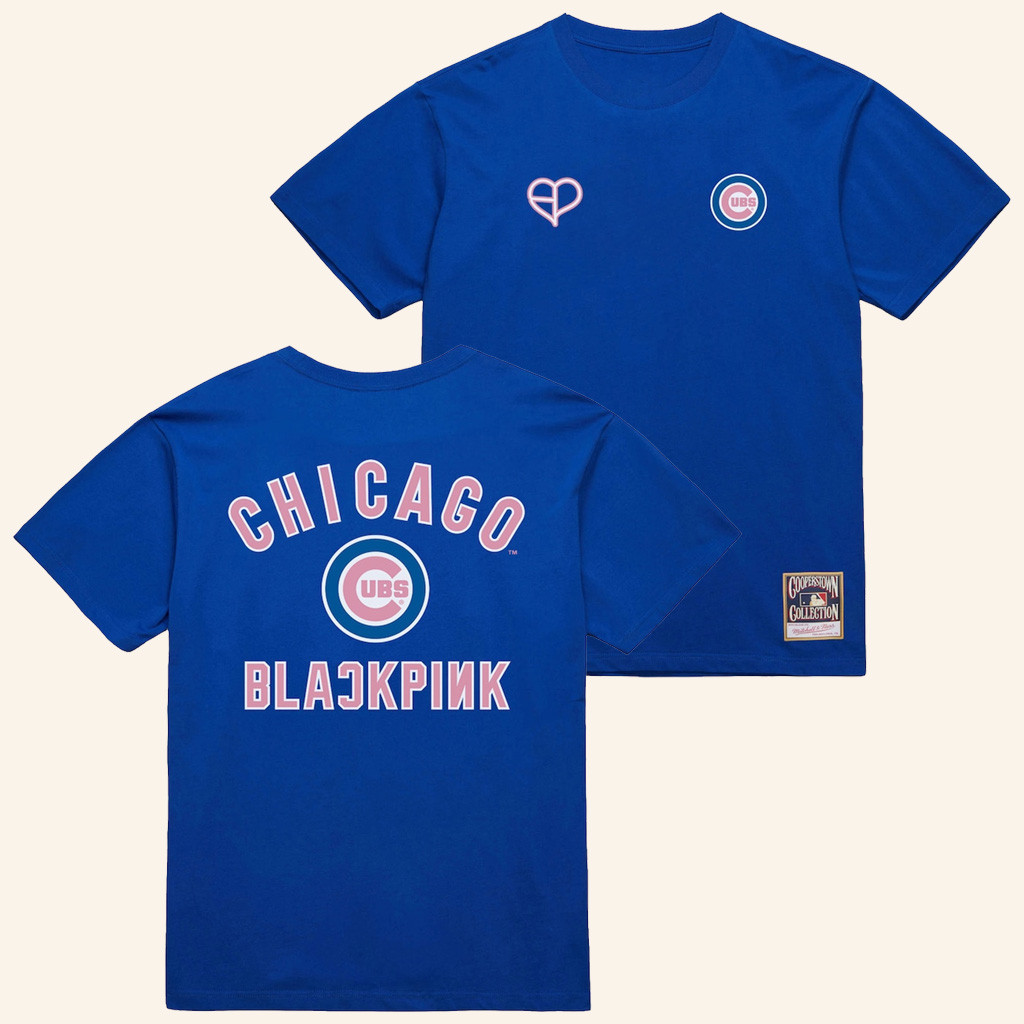 MLB Black Pink Merch Chicago Cubs Mitchell And Ness x BLACKPINK Royal T-Shirt Fans Gifts-1