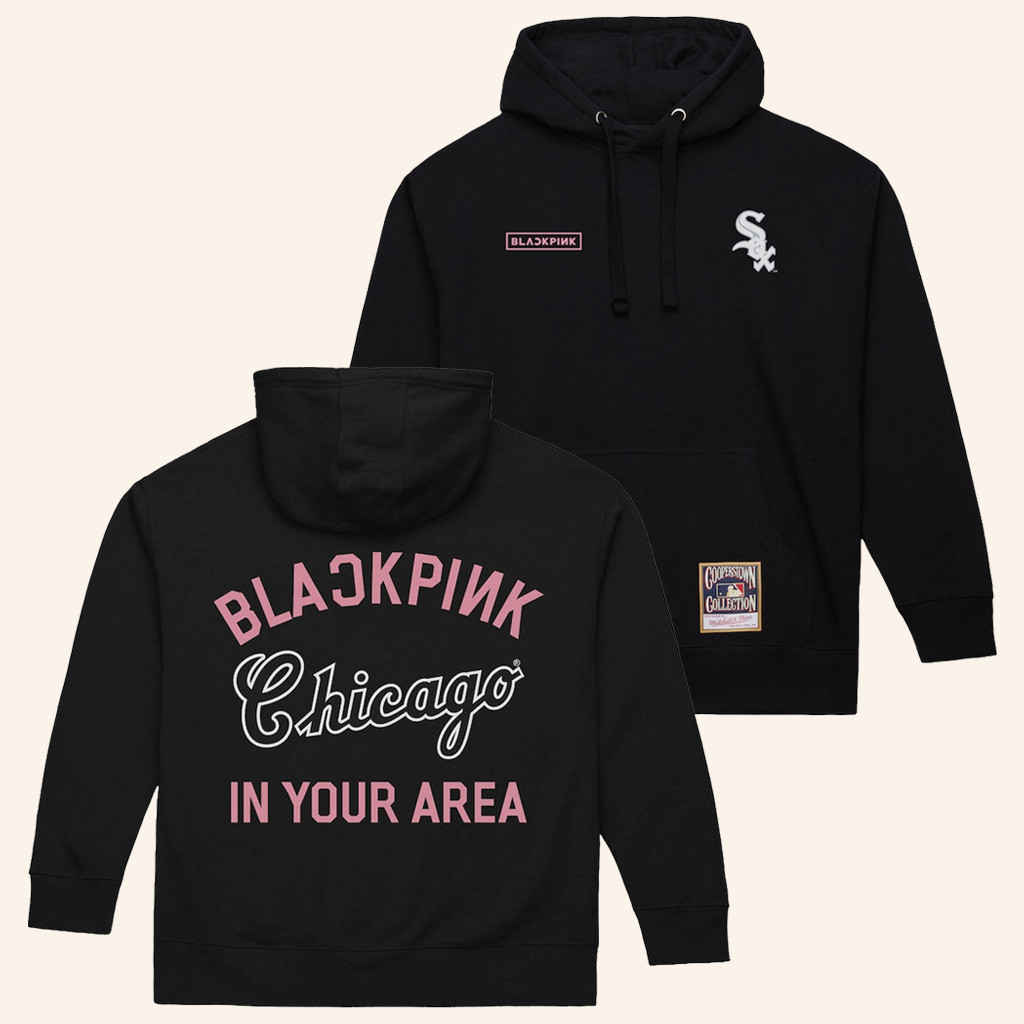 MLB Black Pink Merch Chicago White Sox Mitchell And Ness x BLACKPINK Black Hoodie Wife Gifts-1