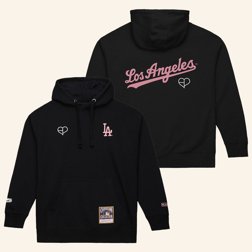MLB Black Pink Merch Los Angeles Dodgers Mitchell And Ness x BLACKPINK Black Hoodie Fans Gifts-1