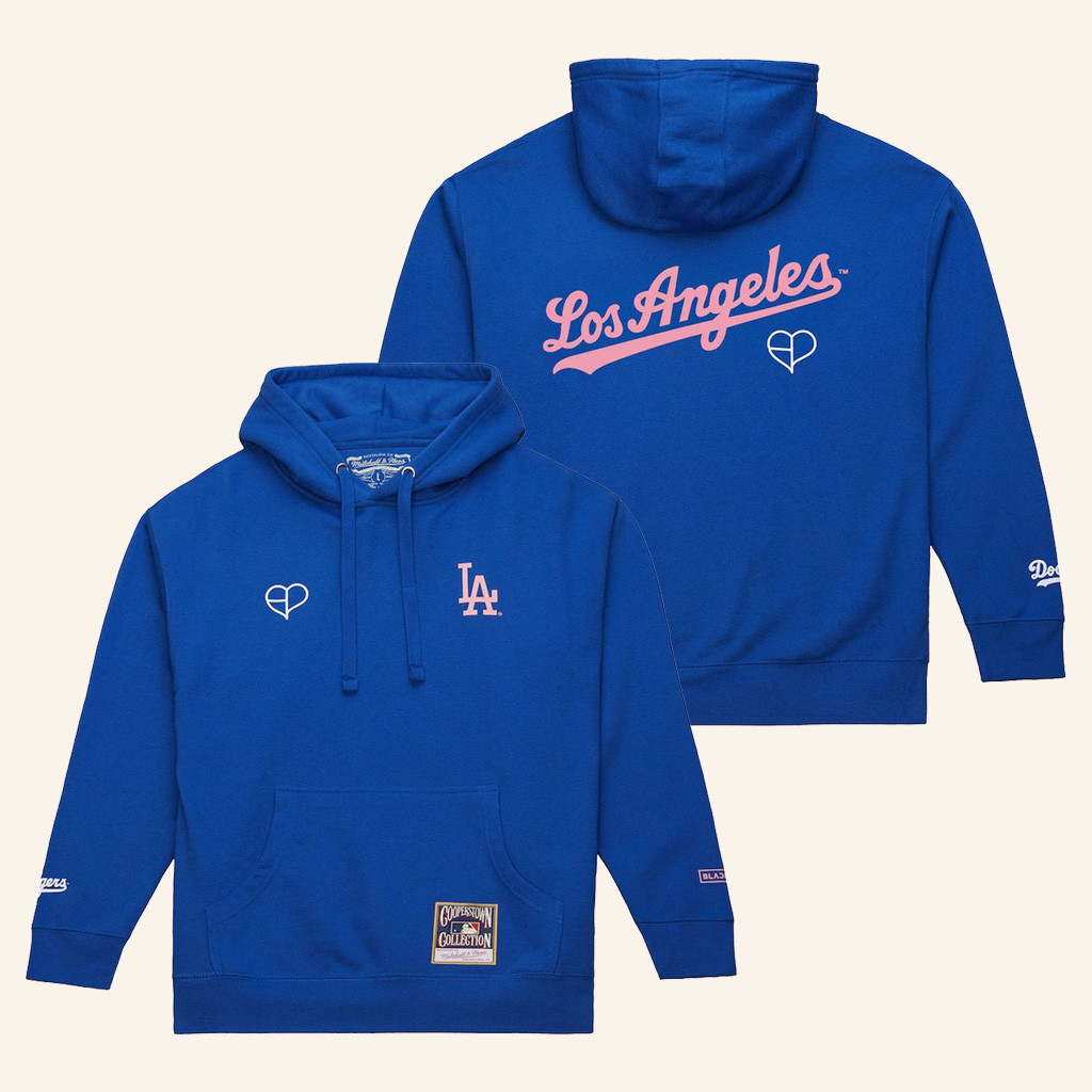 MLB Black Pink Merch Los Angeles Dodgers Mitchell And Ness x BLACKPINK Royal Hoodie Mom Gifts-1