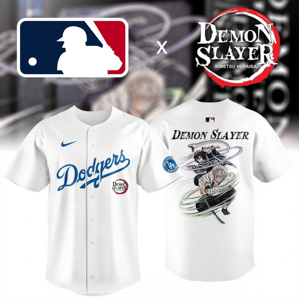 MLB Collab Demon Slayer x Los Angeles Dodgers Baseball Jersey Fathers Day Gifts For Husband-1