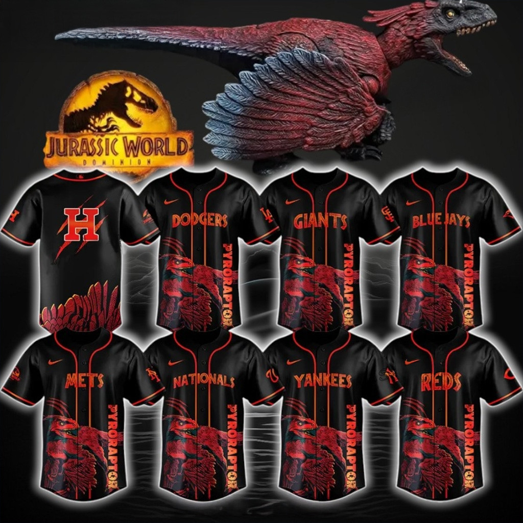 MLB Team Jurassic World Pyroraptor Jersey MLB Merch Baseball Player Gift Ideas-1