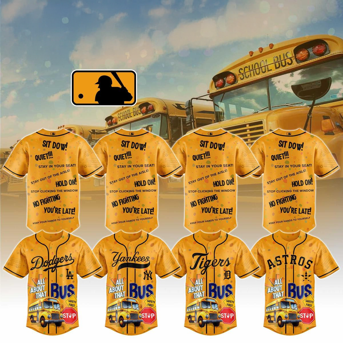 MLB X Back To School 2025 Yellow Baseball Jersey MLB Merch Gifts For Fans-1