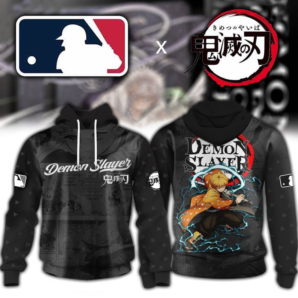 MLB x Demon Slayer Merch Hoodie Zenitsu Demon Slayer Merch Presents For Basketball Fans-1