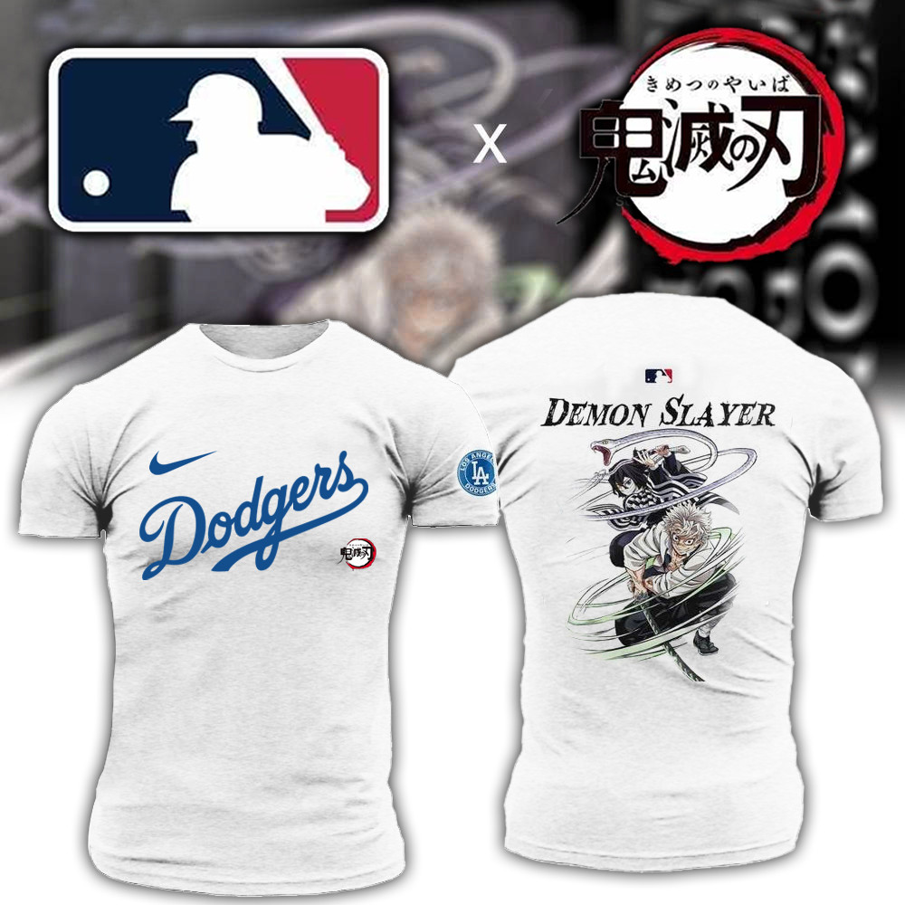 MLB x Demon Slayer Merch Los Angeles Dodgers x Demon Slayer T-Shirt Basketball Lovers Fan Gifts-1