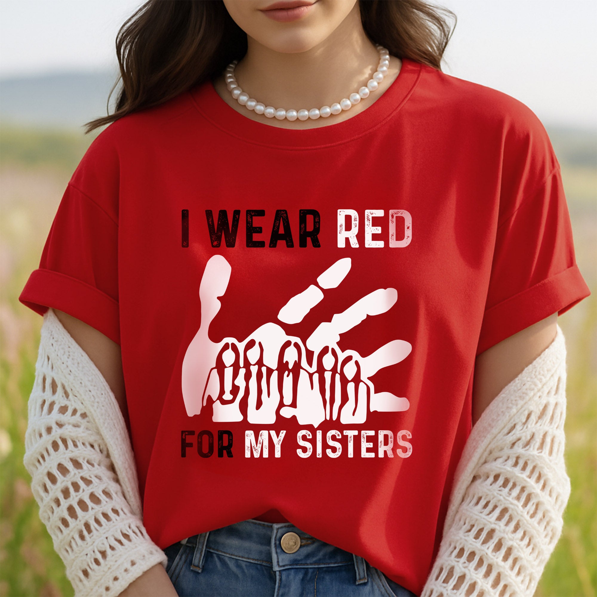 MMIW I Wear Red For My Sister Red Hand Unisex TShirtHoodieSweatshirt-1