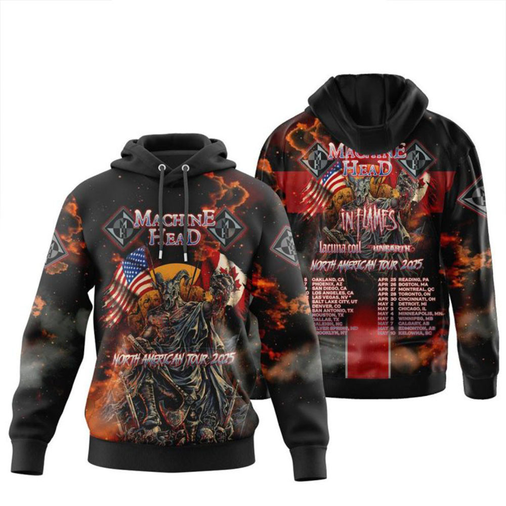 Machine Head North America Tour 2025 In Flames Hoodie Gifts For Band Fans-1