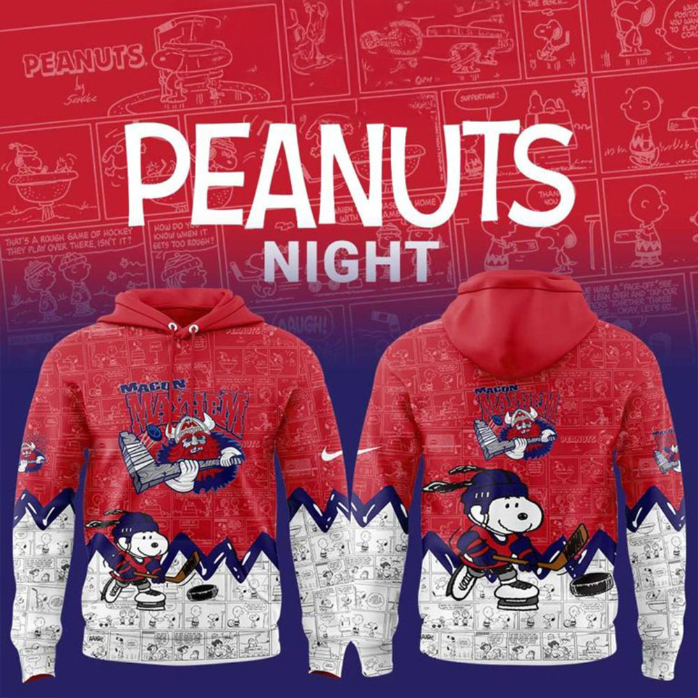 Macon Mayhem 75th Anniversary Of Peanuts Hoodie Best Gifts For Hockey Fans-1