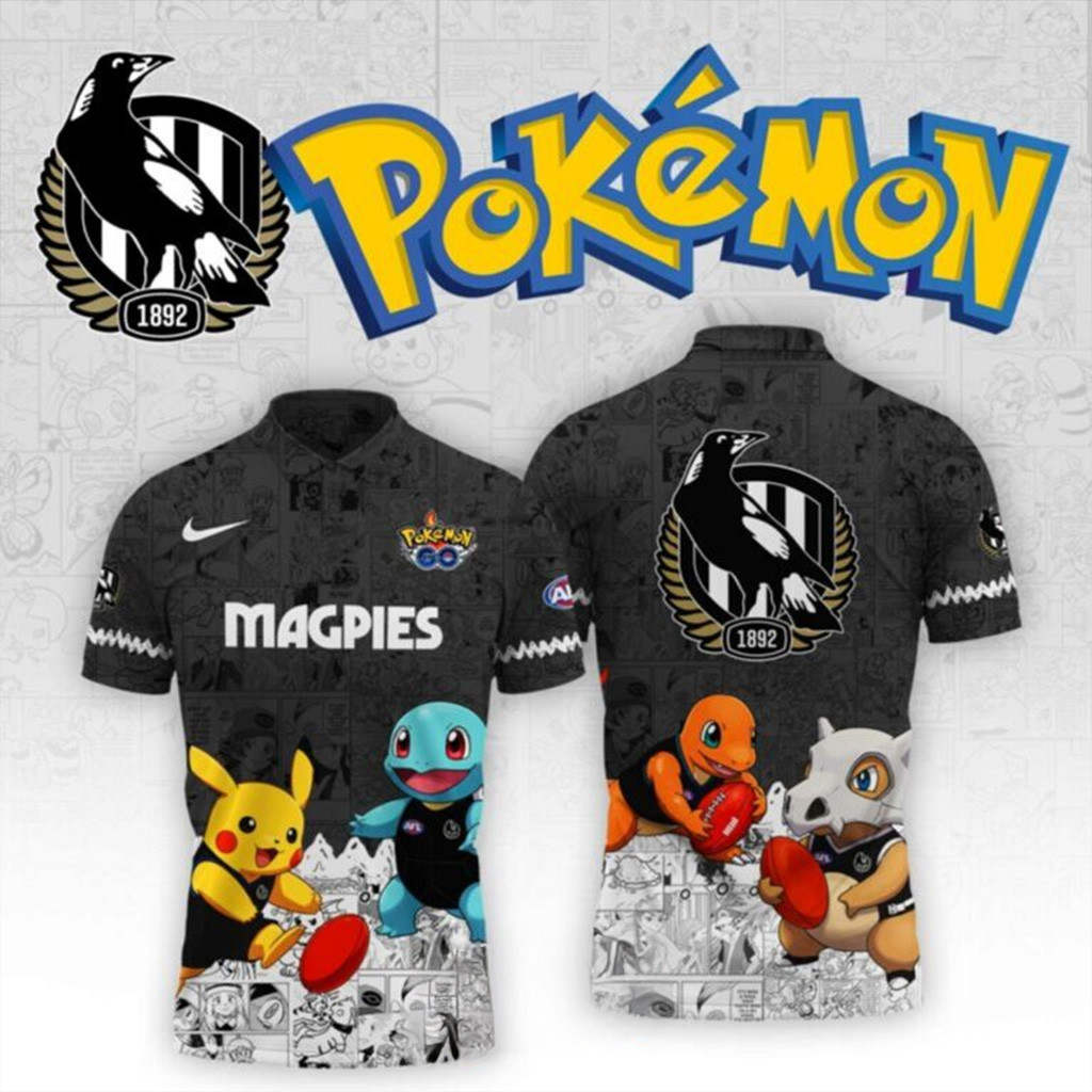 Magpies AFL Team Pokemon Polo Shirt Magpies Merch Present For Husband-1