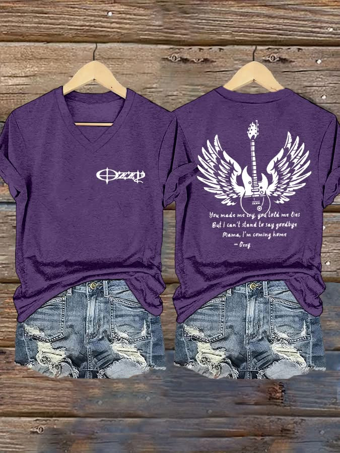 Mama I'm Coming Home V-Neck T-Shirt RIP Ozzy Osbourne Shirt Gifts For Her-1