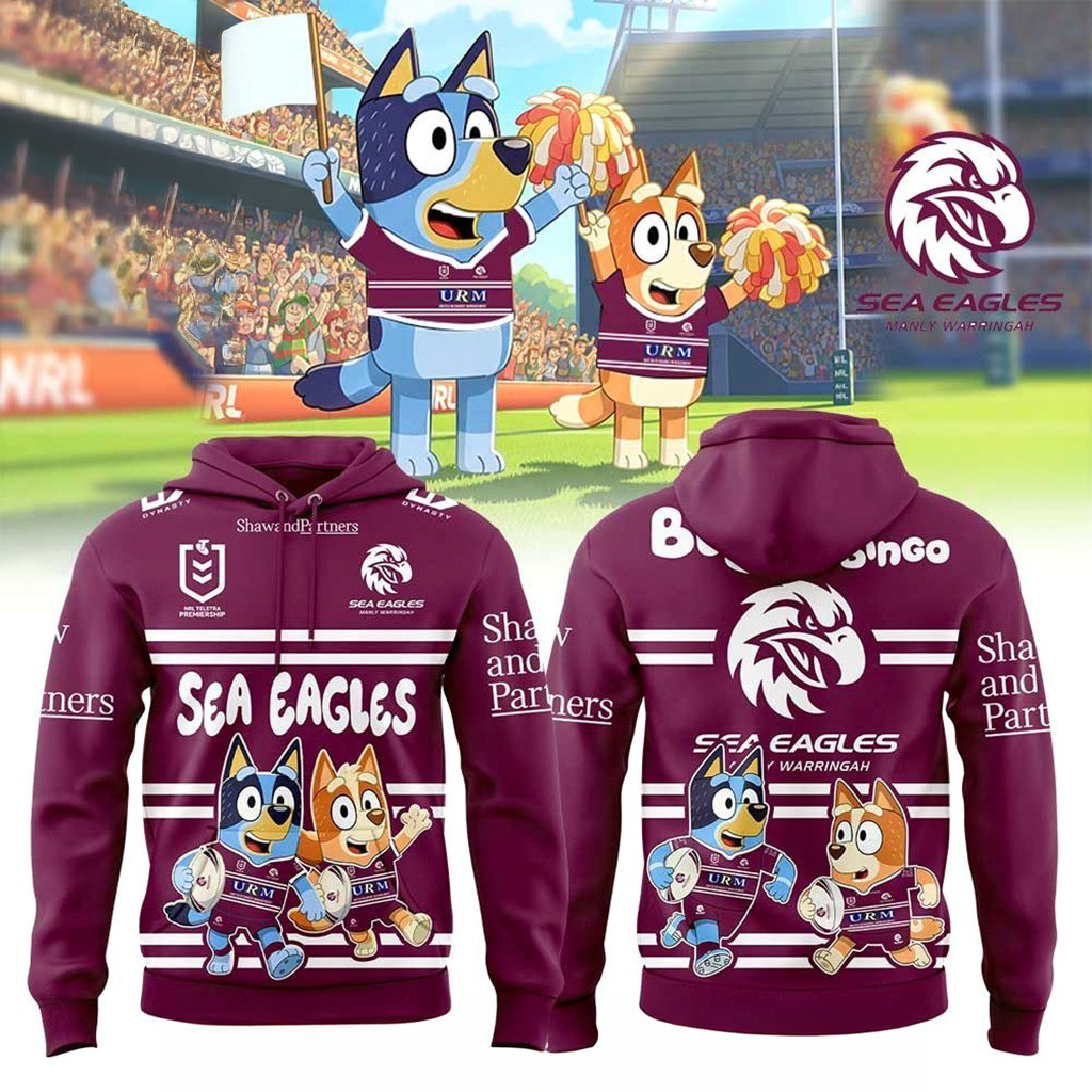 Manly Sea Eagles Bluey And Bingo Hoodie Eagles Merch Good Gifts For Boyfriend-1