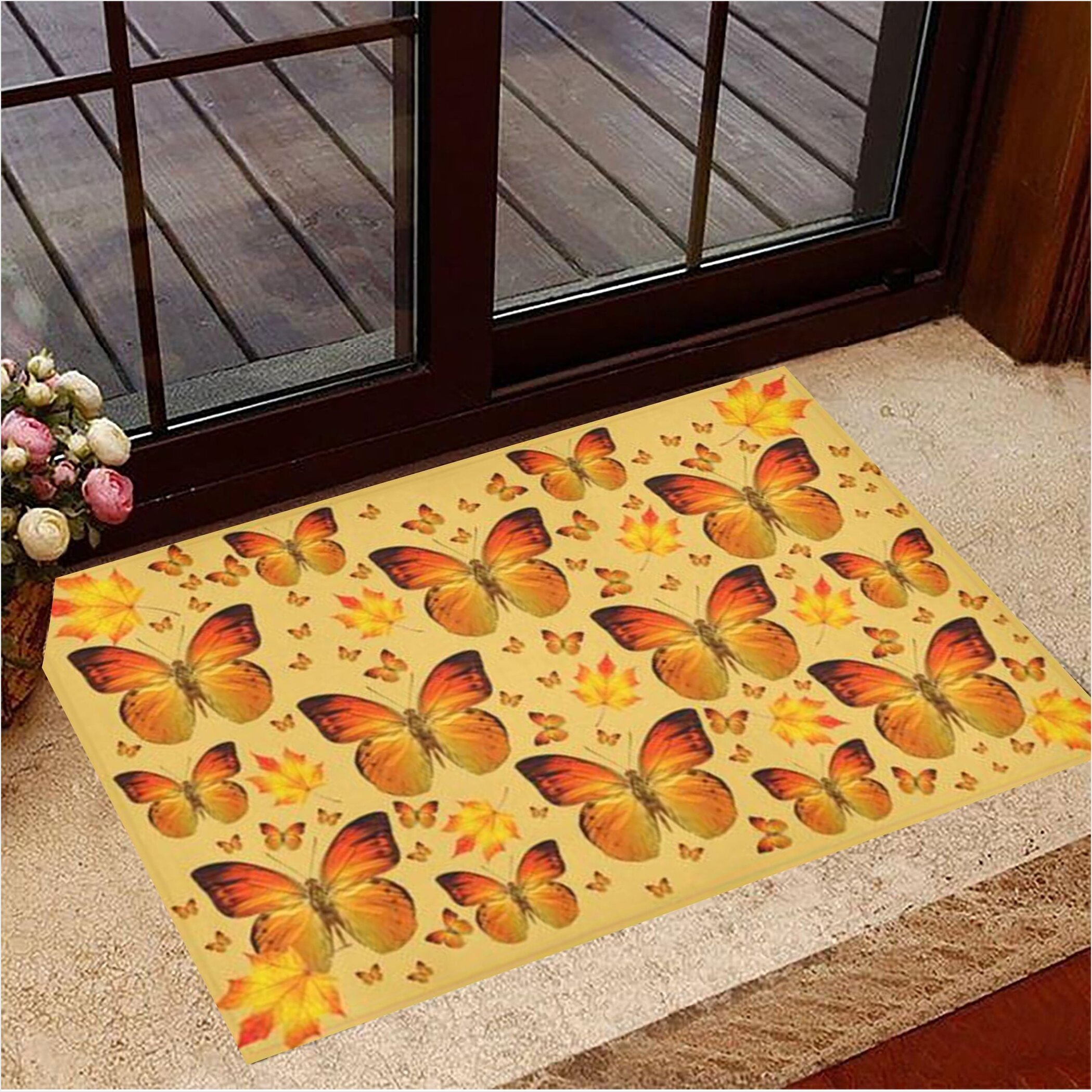 Maple Leaves And Butterflies Doormat Fall Welcome Mat House Decor Birthday Gifts For Friends-1