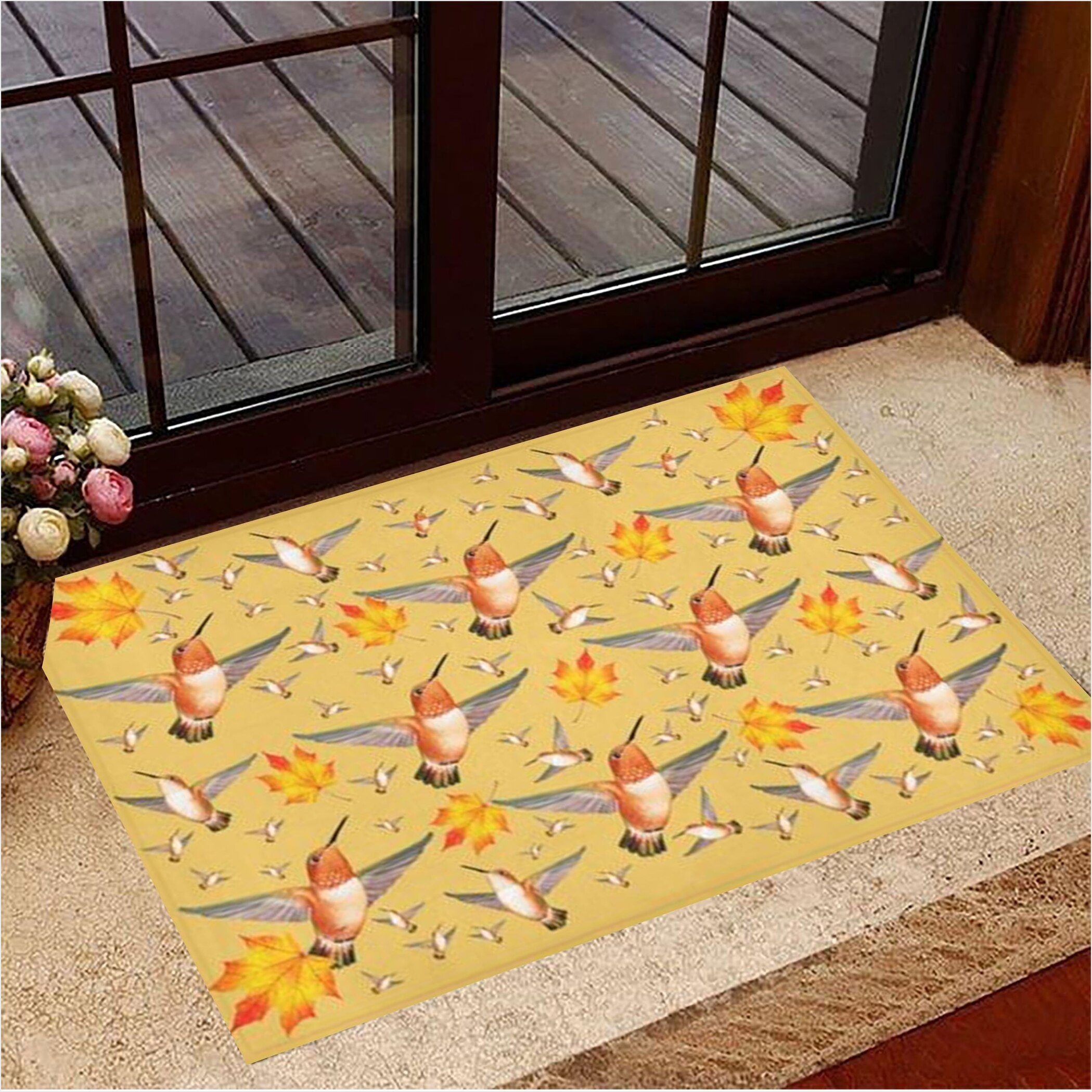 Maple Leaves And Hummingbird Doormat Autumn Doormat New Home Gift Ideas Gifts For Friends-1