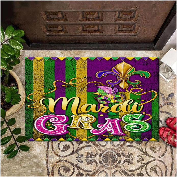 Mardi Gras Doormat Fleur De Lis American Flag Retro Door Mat Carnival Party Decoration-1