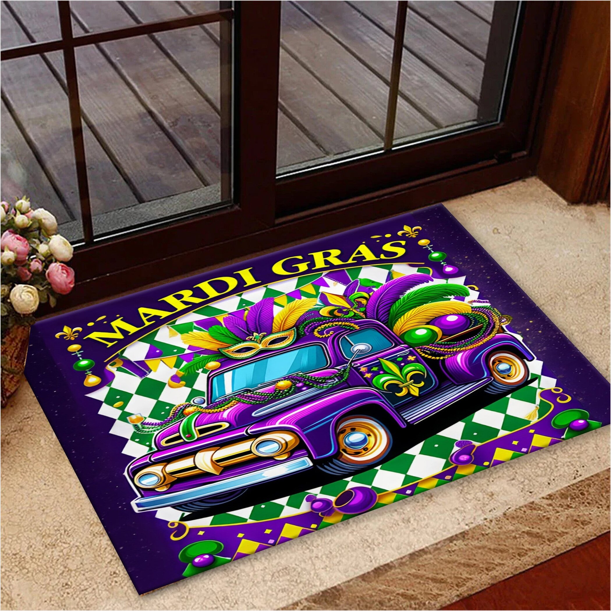 Mardi Gras Doormat Fleur De Lis Door Mat Fat Tuesday Merch Mardi Gras House Decorations-1