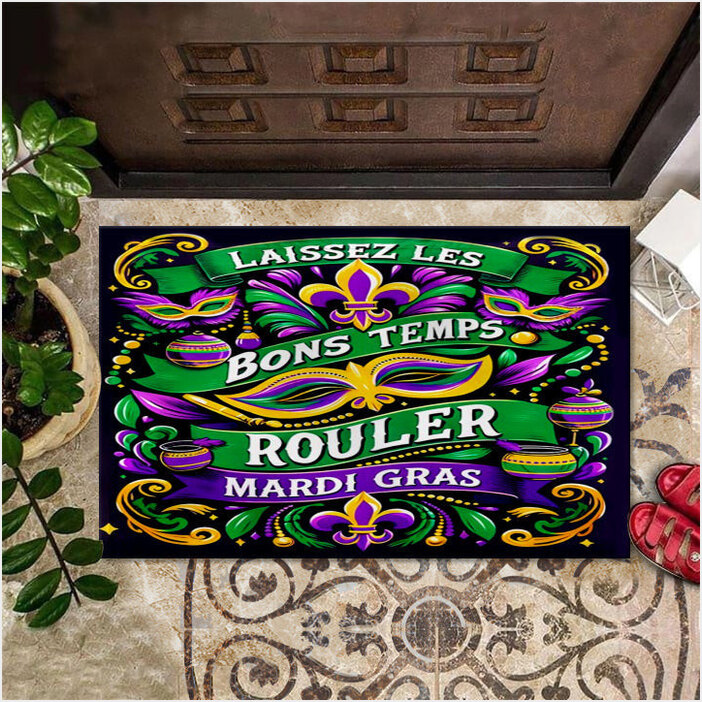 Mardi Gras Doormat Laissez Les Bons Temps Rouler Mardi Gras Doormat Louisiana Merch-1