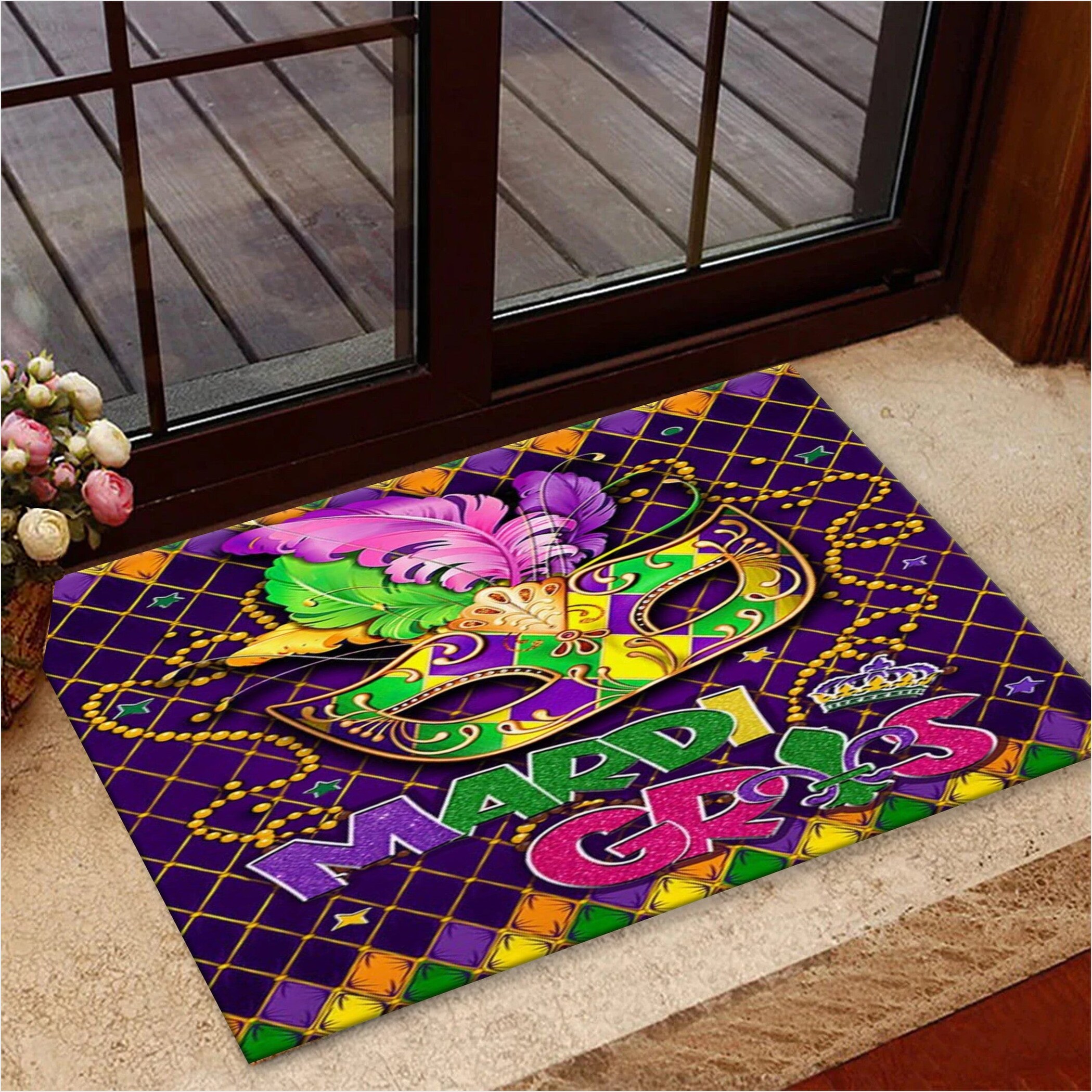 Mardi Gras Doormat Mardi Gras Mask Holiday Doormat Fat Tuesday Home Decorations Gifts For BFF-1