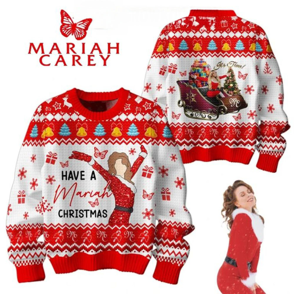Mariah Carey Have A Mariah 2024 Christmas Happy Merry Ugly Sweater Gifts For Music Fans-1