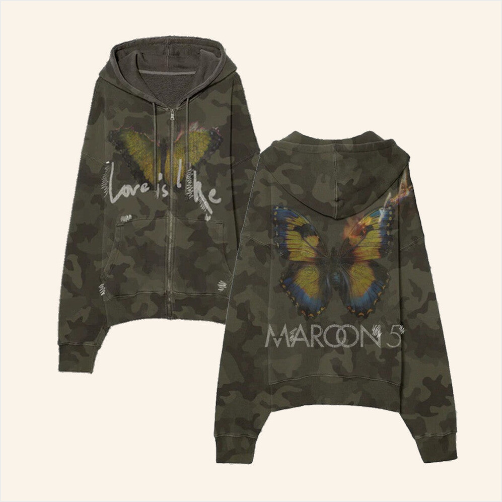 Maroon 5 Merch Love Is Like Zip Hoodie Camo Gift Ideas For Fans Birthday Gifts For Fans-1