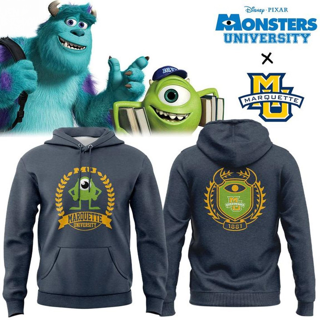 Marquette x Monsters University Hoodie Marquette Golden Eagles Merch Christmas Gifts For Guys-1
