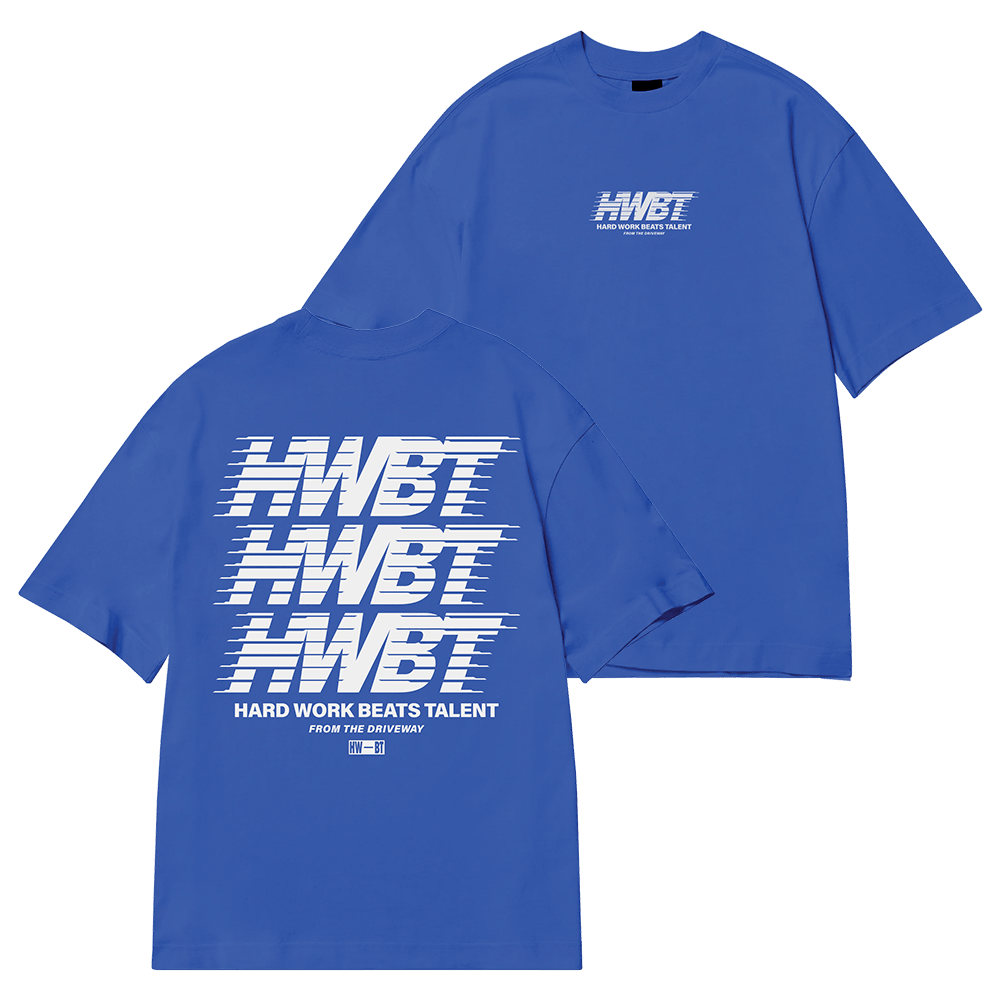 Mat Armstrong Merch HWBT Hard Work Beats Talent Multi Logo Blue T-Shirt HWBT Merch-1